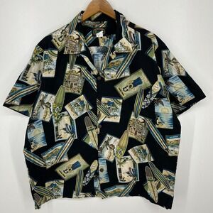 Hawaiian Reserve Collection Short Sleeve Button Shirt Men's XL‎ Black Honolulu